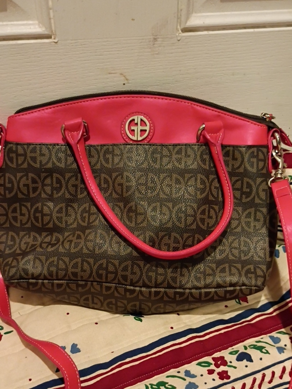 Monogram Shoulder Bag with Hot Pink Trim